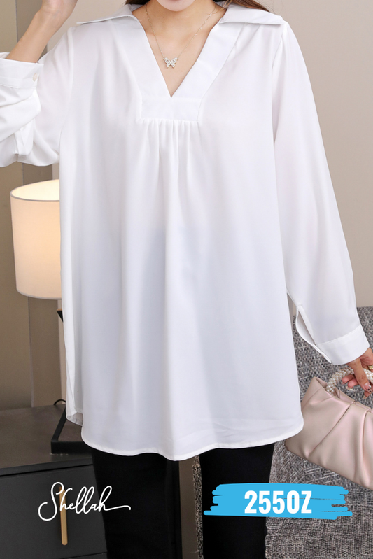 V-neck Long Sleeve Blouse - 2550Z